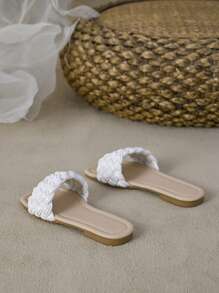 Chicas Zapatillas con banda única con diseño trenzado para verano - Blanco - Ver 2