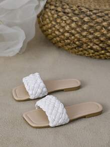 Chicas Zapatillas con banda única con diseño trenzado para verano - Blanco - Ver 5