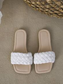 Chicas Zapatillas con banda única con diseño trenzado para verano - Blanco - Ver 6