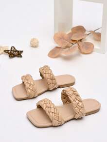 Chicas Zapatillas con doble banda con diseño trenzado para verano - Albaricoque - Ver 5