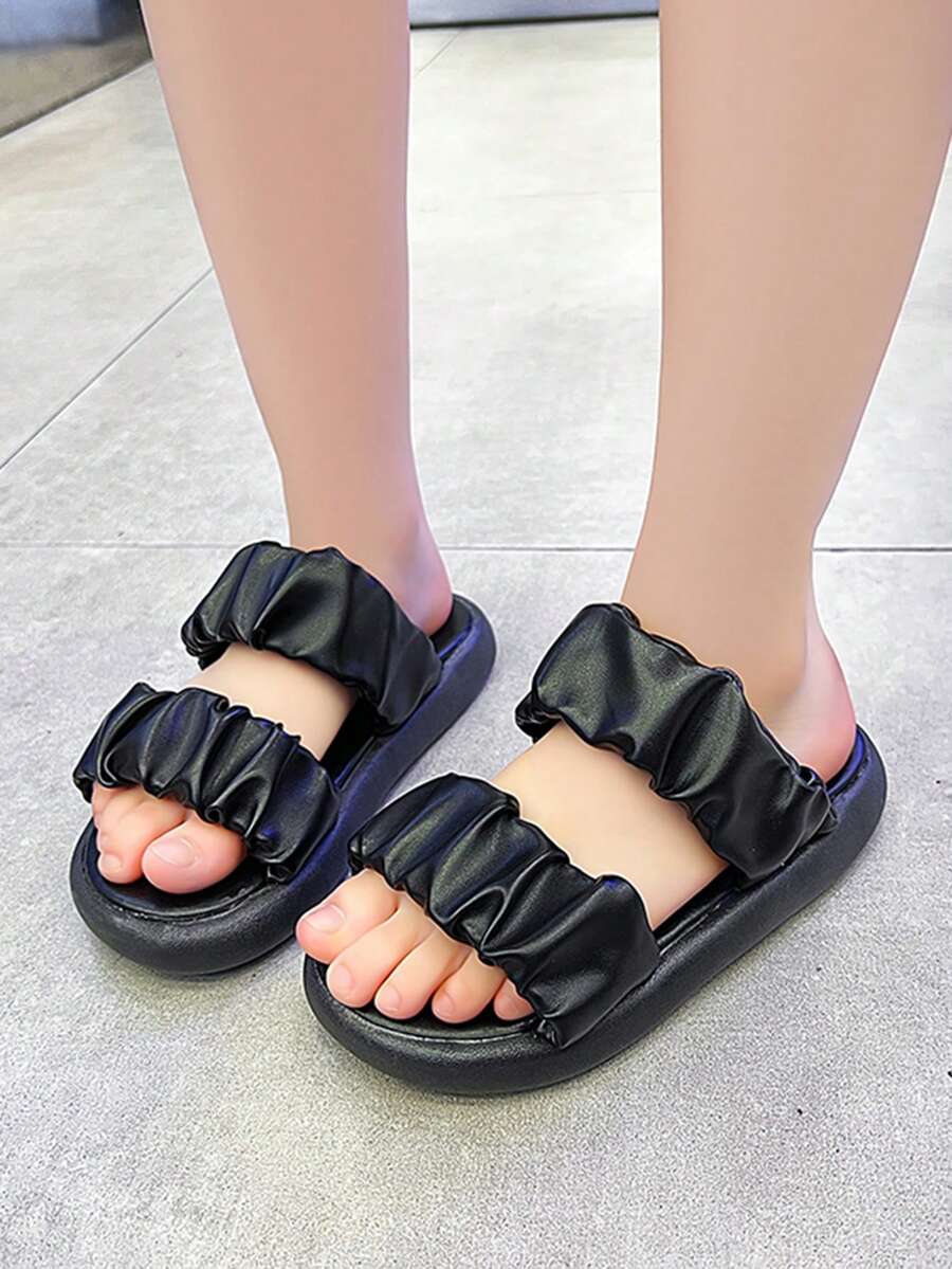 Chicos Zapatillas con doble banda con diseño de fruncido para verano - Negro - Ver 1