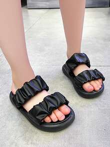 Chicos Zapatillas con doble banda con diseño de fruncido para verano - Negro - Ver 3