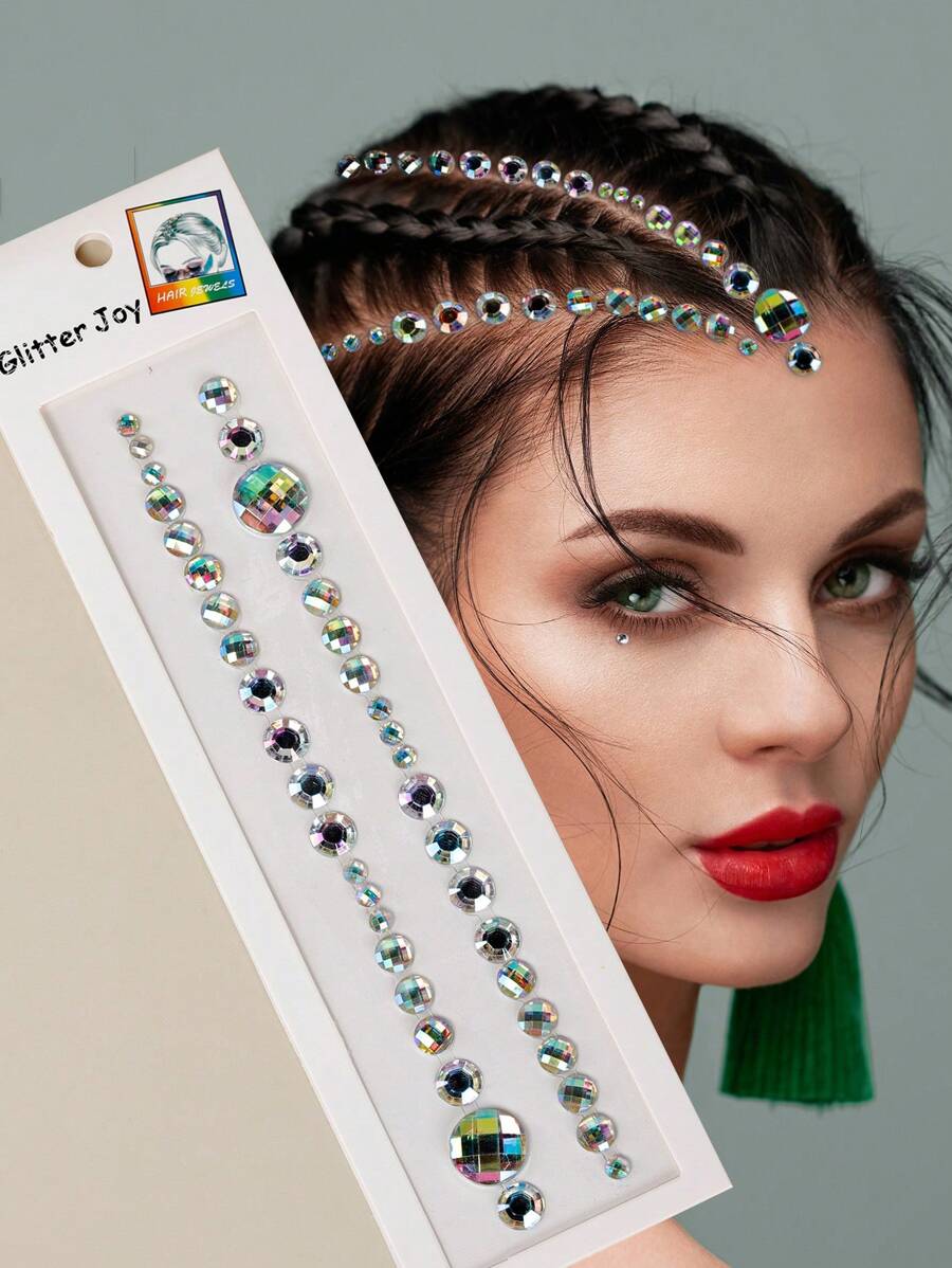 STARTTOOS 1pc 3d Simulation Multi-Sized Rhinestone Hair Sticker For Diy Music Festival, Y2k Makeup, Party Headwear Decoration,Concert Look,Face Gems - Multicolor - View 1