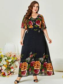 Modelyn Hơn In hoa áo tay bướm Chiffon Đầm - Nhiều màu - Xem 1