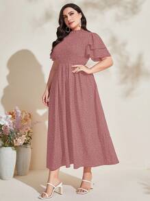 Modelyn Đầm Plus Size viền lá sen Xù Chấm bi Giải trí - Hồng - Xem 3