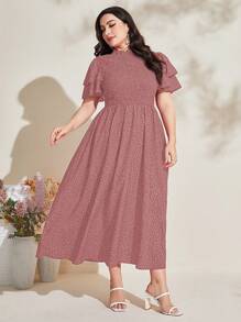 Modelyn Đầm Plus Size viền lá sen Xù Chấm bi Giải trí - Hồng - Xem 4