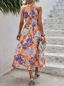 SHEIN VCAY Floral Print Halter Neck Dress - Multicolor - View 2