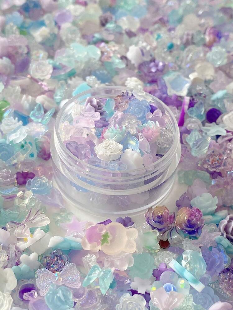 Decoración de uñas con diseño de flor de lavanda helada aleatoria, 1 caja de dijes de decoración de uñas Lila, accesorios de manicura muy divertidos - Púrpura malva - Añade 1