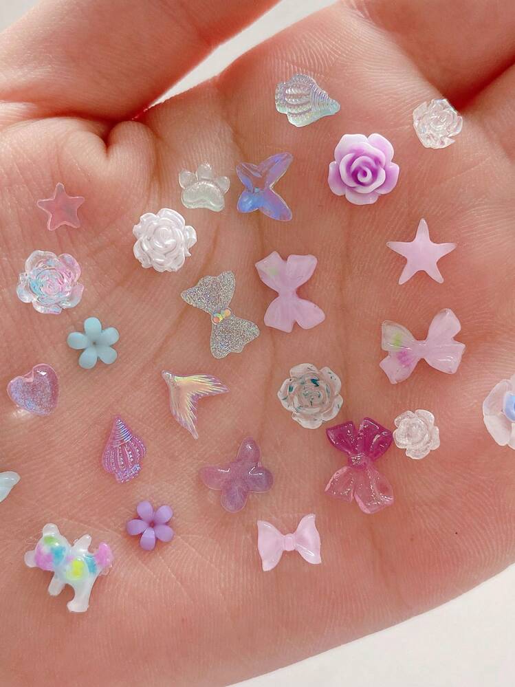 Decoración de uñas con diseño de flor de lavanda helada aleatoria, 1 caja de dijes de decoración de uñas Lila, accesorios de manicura muy divertidos - Púrpura malva - Añade 4