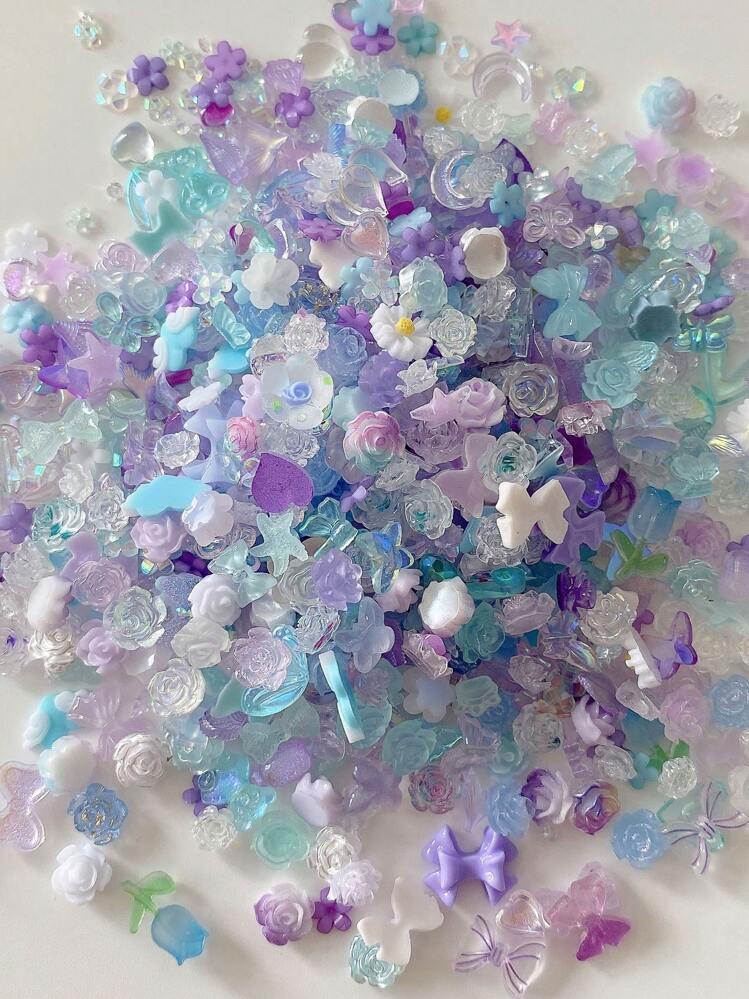 Decoración de uñas con diseño de flor de lavanda helada aleatoria, 1 caja de dijes de decoración de uñas Lila, accesorios de manicura muy divertidos - Púrpura malva - Añade 6
