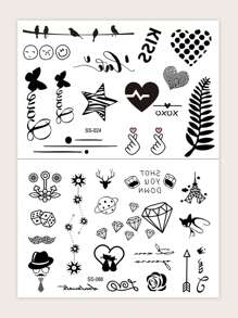 2sheets Star & Cat Pattern Tattoo Sticker - Black - View 1