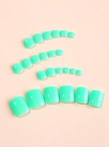 Nâng Cao Phong Cách Của Bạn Với 24 Chiếc Ngắn Vuông Màu Trơn Che Toàn Bộ Ấn Vào Giả Bộ Móng Chân Ấn Vào Móng Tay dụng Cụ Làm Móng - Màu xanh Bạc hà - Xem 2