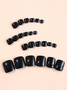 24入組短方形純色假脚趾甲,含1支美甲文件和1支果凍膠