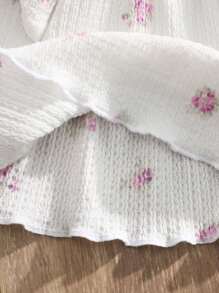 RueChic Toddler Girls Floral Print Ruffle Trim Belted Dress - White - View 4