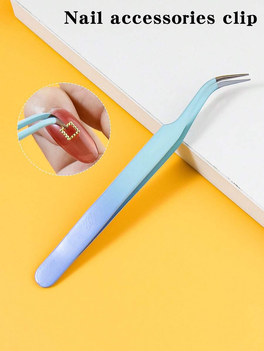 Nail Art Curved Tweezers, 1pc Stainless Nail Rhinestone Jewelry, Scrapbooking Tools - Multicolor - View 1
