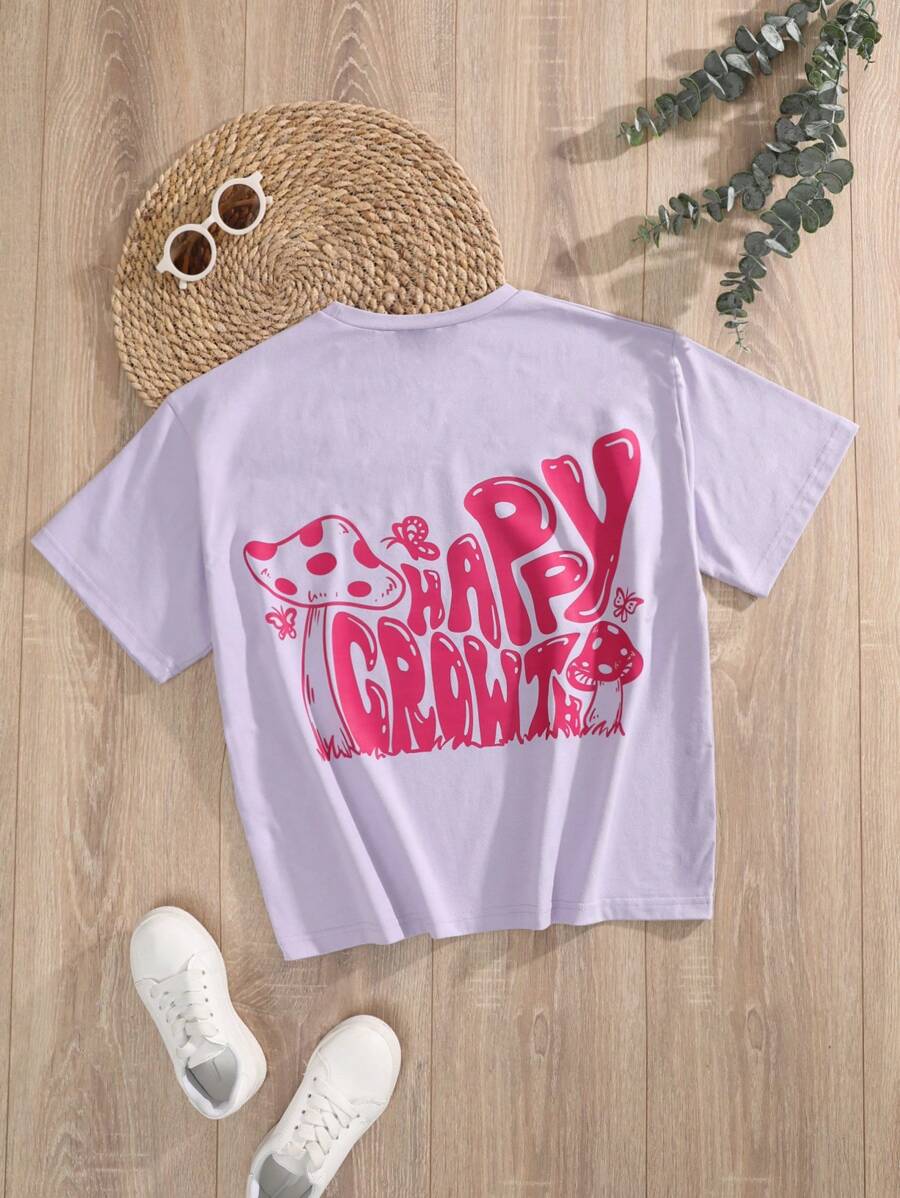 RueChic Teen Girls Mushroom And Letter Graphic Tee - Lilac Purple - View 1