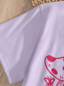RueChic Teen Girls Mushroom And Letter Graphic Tee - Lilac Purple - View 3