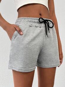 EURMUSE Women's Letter Print Drawstring Waist Pocket Casual Shorts - Grey - View 5