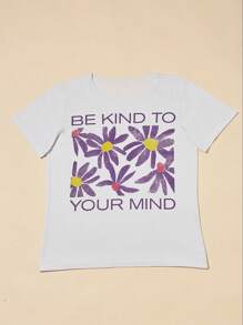 SHE(IN) BRASIL Floral & Slogan Graphic Tee - White - View 3