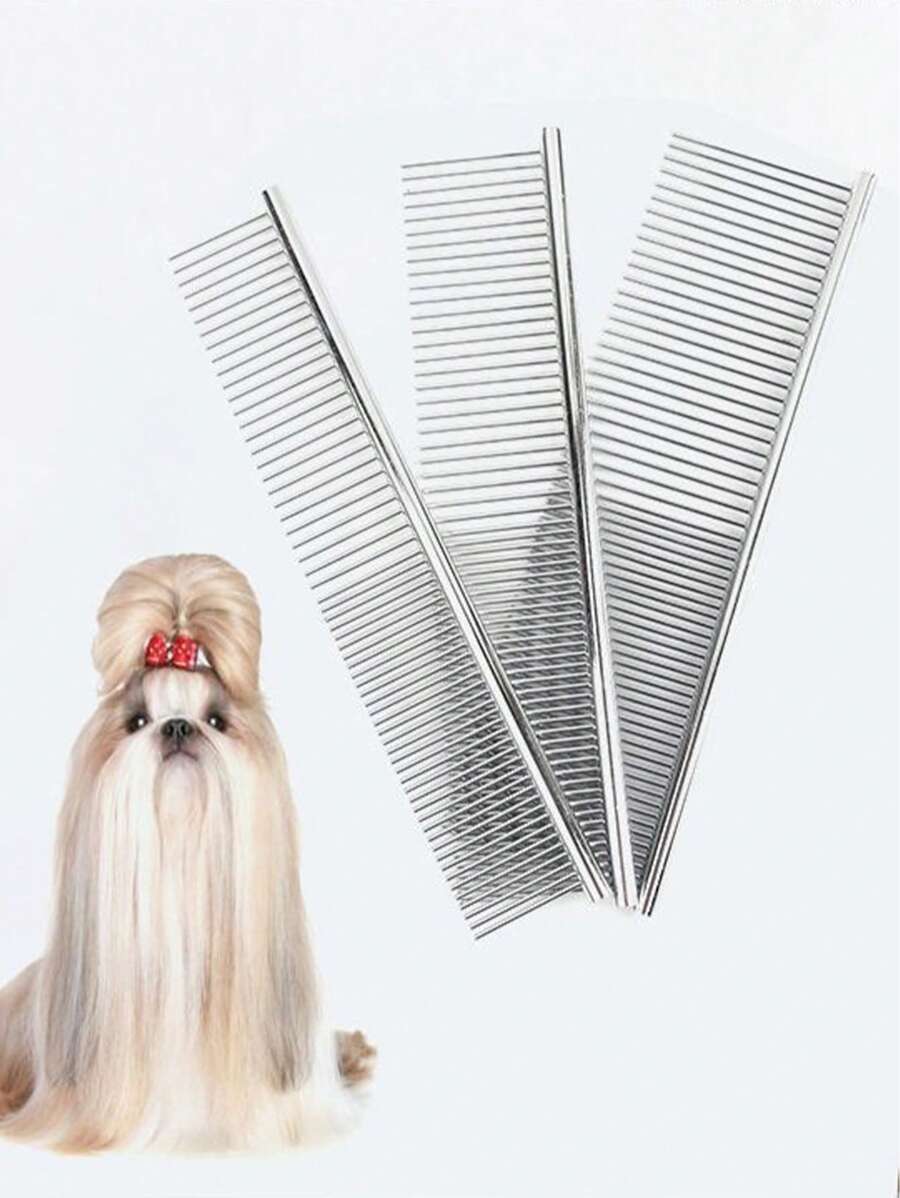 1入組不銹鋼寵物美容梳，用於梳理長毛貓和狗