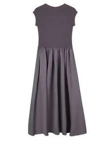 Solid Cap Sleeve Flared Dress - Dark Grey - View 2