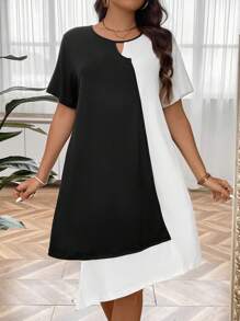 SHEIN LUNE Vestido de dos tonos bajo asimétrico - Blanco y Negro - Ver 1