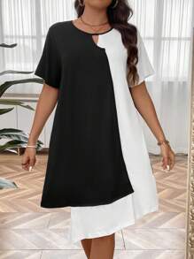 SHEIN LUNE Vestido de dos tonos bajo asimétrico - Blanco y Negro - Ver 3
