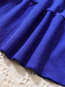 SHEIN 女孩不對稱領荷葉邊連衣裙 - 寶藍色 - 查看 4