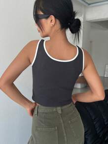 DAZY Áo khoác và áo lót dành cho xe tăng nữ Gân đan Tương phản ràng buộc Lá thư Giải trí - Xám - Xem 2