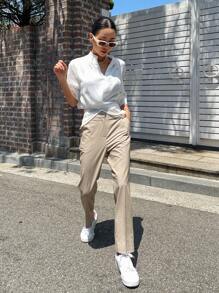 DAZY Solid Button Front Shirt - White - View 3