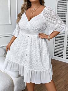SHEIN LUNE Plus Ruffle Hem Lace Dress - White - View 6