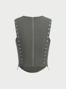 SHEIN X Doris Jocelyn SHEIN ICON 帶扣細節吊帶上衣 - 軍綠色 - 查看 2