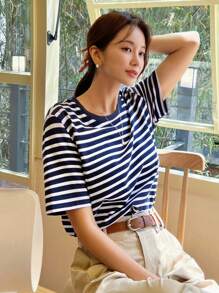 DAZY Camiseta unida en contraste con estampado de rayas - Azul Marino - Ver 3