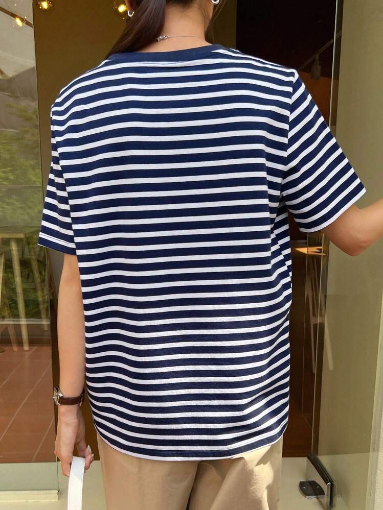 DAZY Impressão Listrada Camiseta De Tubulação - Azul Marinho - Visão 7