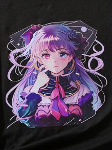 SHEIN 女孩人像圖案T恤 - 黑色 - 查看 6