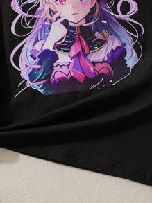 SHEIN 女孩人像圖案T恤 - 黑色 - 查看 7