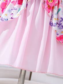 SHEIN 嬰兒印花荷葉邊前蝴蝶結連衣裙 - 彩色 - 查看 5