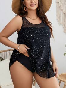 SHEIN Swim Curve Tankini de talla grande con detalle de rhinestone para la playa de verano