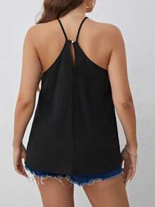 SHEIN Privé Plus Solid Halter Top - Black - View 2