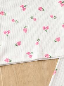 Toddler Girls Ditsy Floral Print Contrast Binding PJ Set - White - View 4