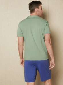 GENTILAND 男士棉羽毛圖案和字母圖案POLO領T恤和短褲 - 彩色 - 查看 2