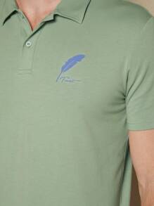 GENTILAND 男士棉羽毛圖案和字母圖案POLO領T恤和短褲 - 彩色 - 查看 4