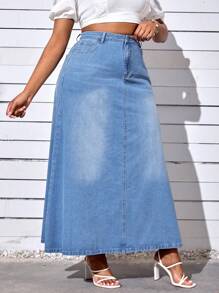 SHEIN SXY Plus High Waist A-Line Denim Skirt