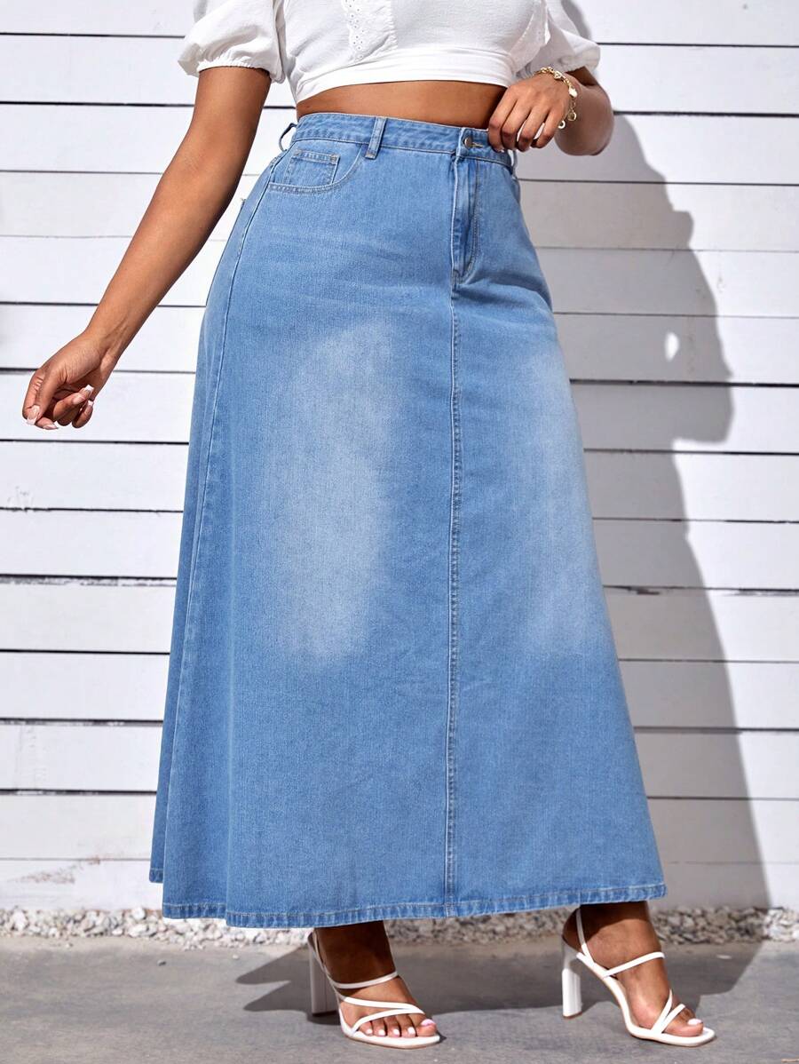 SHEIN SXY Plus High Waist A-Line Denim Skirt
