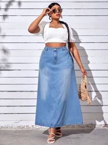 SHEIN SXY Plus High Waist A-Line Denim Skirt
