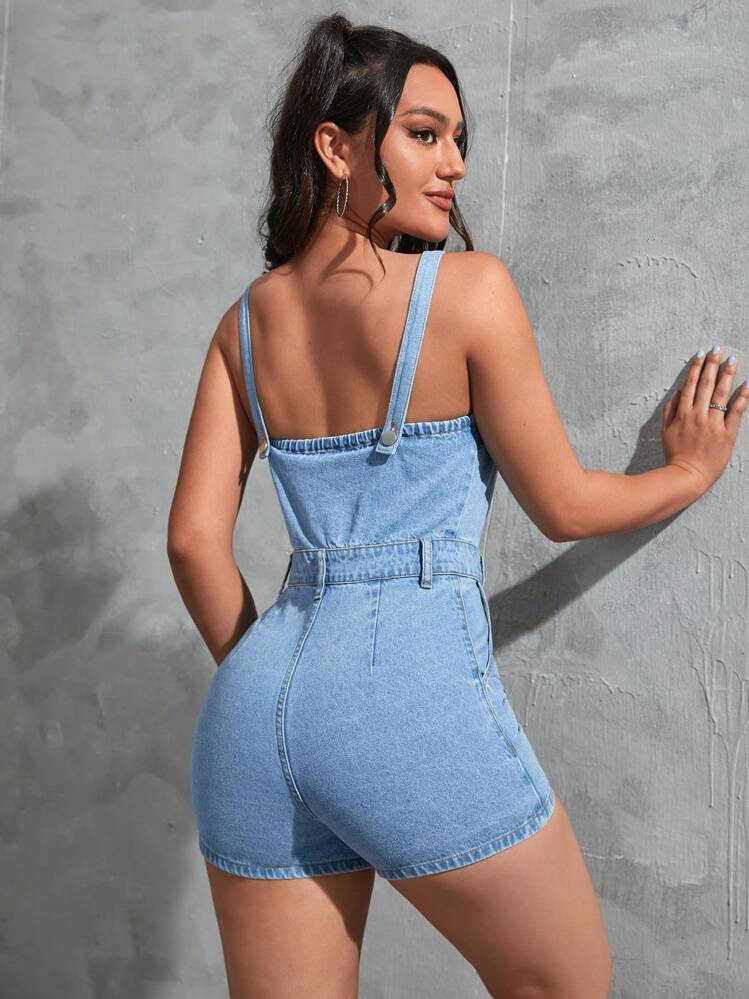 ま　DENIM LIKE VOLUME CAMI ROMPERS ま DENIM LIKE VOLUME CAMI ROMPERS ま DENIM LIKE VOLUME CAMI