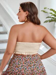 SHEIN áo nữ kích thước lớn Thắt nút Dải chun màu trơn Boho - Màu be - Xem 2