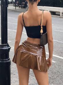 SHEIN EZwear 皮革外觀裙裤 - 巧克力棕 - 查看 2