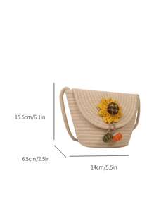 休閒簡約風多用途花朵圖案斜挎包 - 米色 - 查看 5