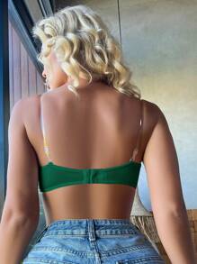 素色貝殼邊露背吊帶文胸 - 墨綠色 - 查看 2